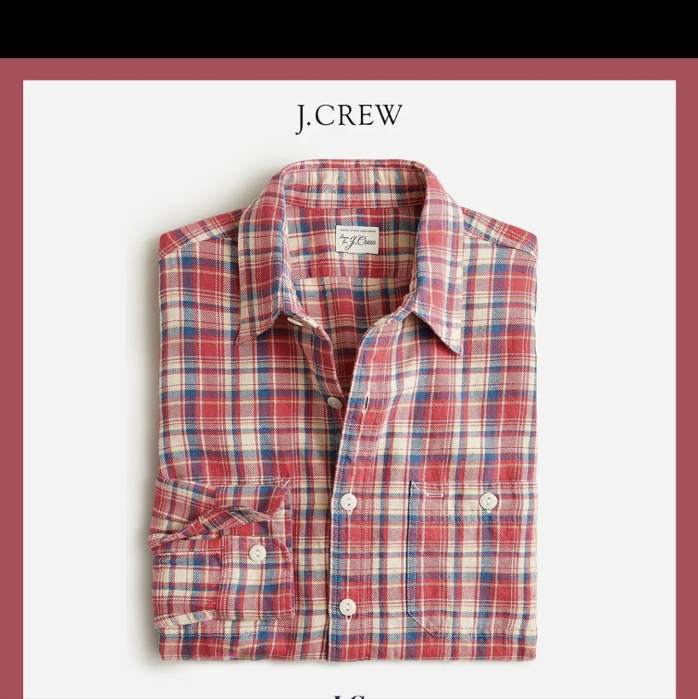J.Crew NWT cotton hemp plaid in red Size Large